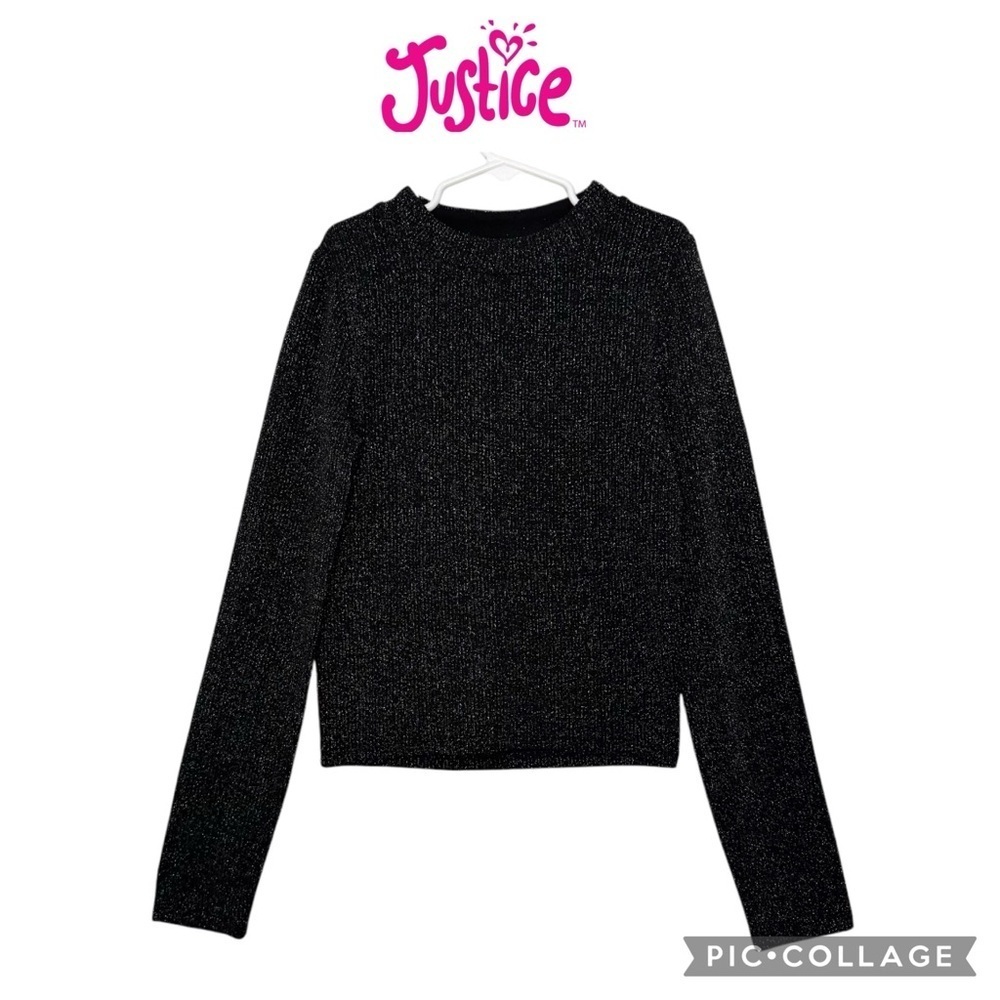 Justice girls long sleeve glitter black top size 10 NWT